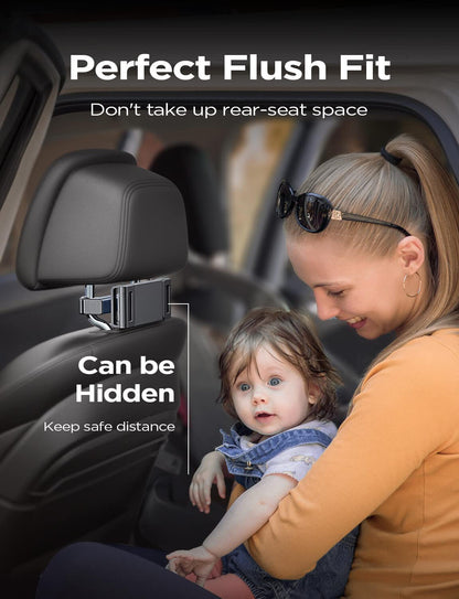 LISEN Tablet iPad Holder for Car Mount Headrest Must Have, iPad Car Holder Back Seat Travel Accessories Long Road Trip Essentials for Kids Adults Fits All 4.7-12.9" Devices & Headrest Rod Black