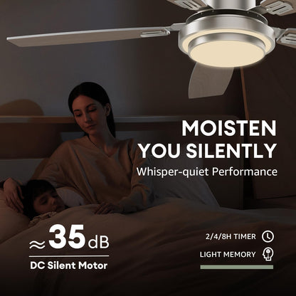 52 Inch Nickel Ceiling Fans with Lights and Remote Control for Bedroom, Modern Ceiling Fan with Quiet Reversible DC Motor, 3CCT, Dimmable, LED for Living Room, Patio, Indoor and Outdoor