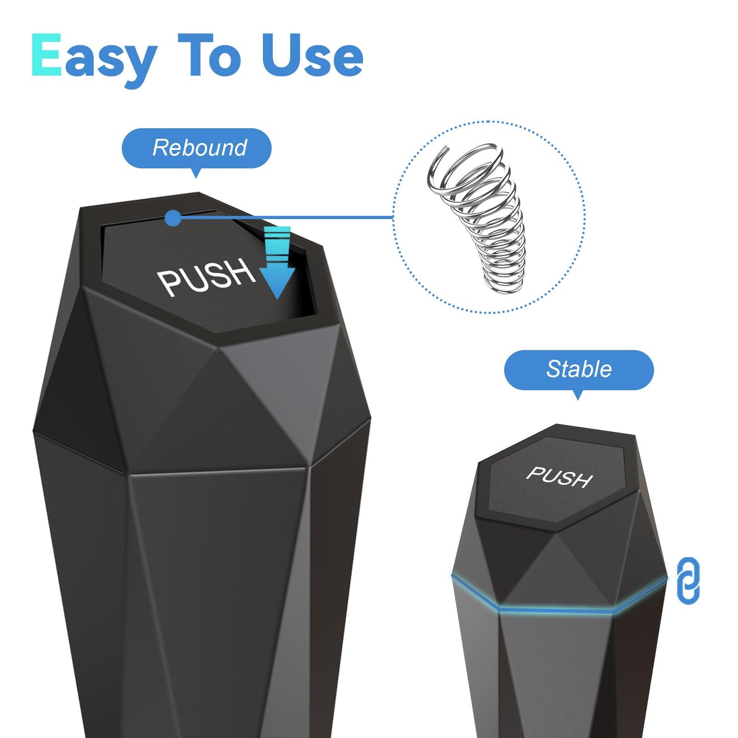 SINSEN Car Trash Can, Mini Garbage Bin with Lid, Car Door Trash Cans, Cup Holder Organizer Diamond Dustbin, 2PCS