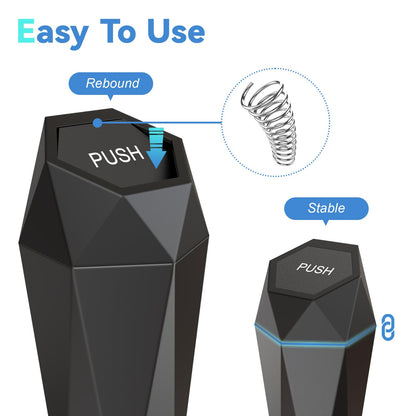 SINSEN Car Trash Can, Mini Garbage Bin with Lid, Car Door Trash Cans, Cup Holder Organizer Diamond Dustbin, 2PCS