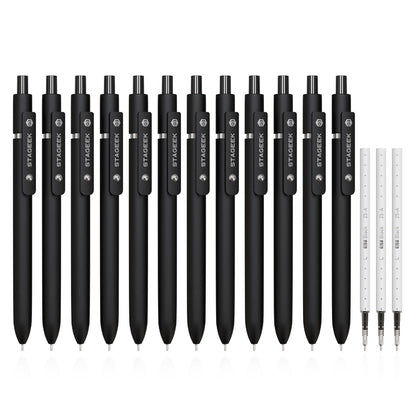 STAGEEK Black Gel Pens, 12Pcs Fine Point Smooth Writing Pens with 3 Extra Refills, Quick Dry Black Ink Pens for Journaling, Office, Note Taking, School Supplies, Nurse Aesthetic(Black)