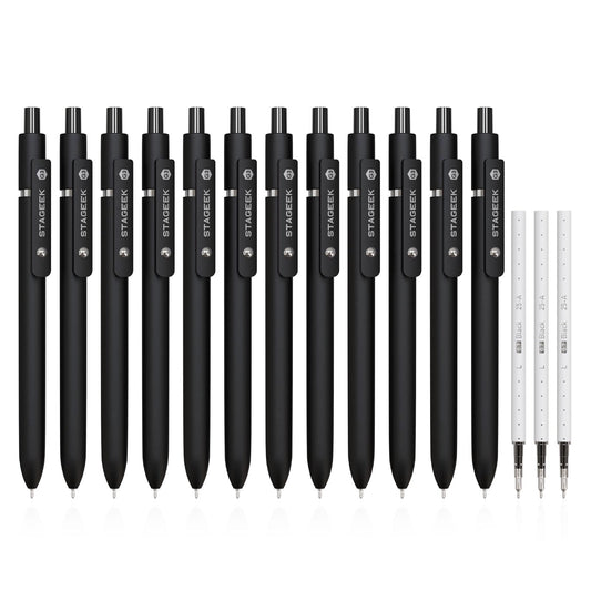 STAGEEK Black Gel Pens, 12Pcs Fine Point Smooth Writing Pens with 3 Extra Refills, Quick Dry Black Ink Pens for Journaling, Office, Note Taking, School Supplies, Nurse Aesthetic(Black)