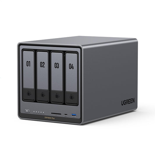 UGREEN NASync DXP4800 Plus 4-Bay Desktop NAS, Intel Pentium Gold 8505 5-Core CPU, 8GB DDR5 RAM, 128GB SSD, 1x 10GbE, 1x 2.5GbE, 2X M.2 NVMe Slots, 4K HDMI, Network Attached Storage (Diskless)