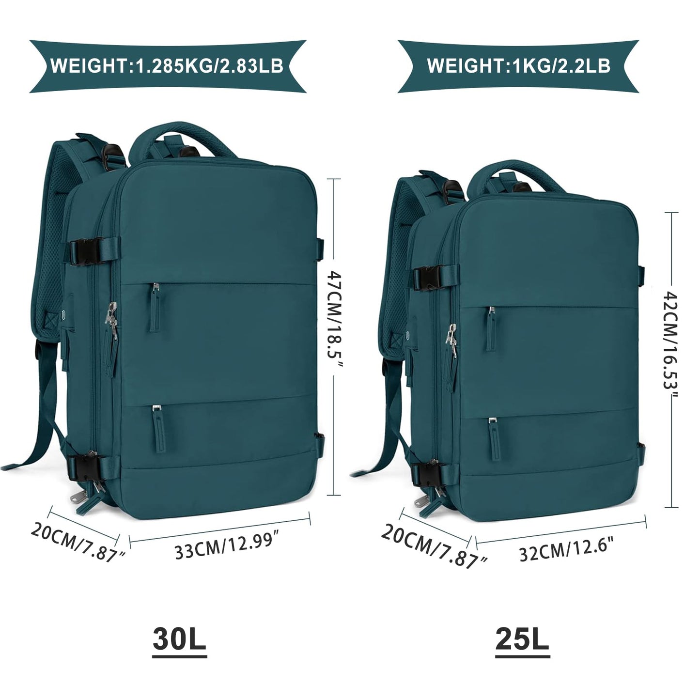 coowoz Large Travel Backpack For Women Men,Carry On Flight Approved,Hiking Waterproof Outdoor Sports Rucksack Casual Daypack Fit 15.6 Inch Laptop Shoes Compartment (Peacock Blue)