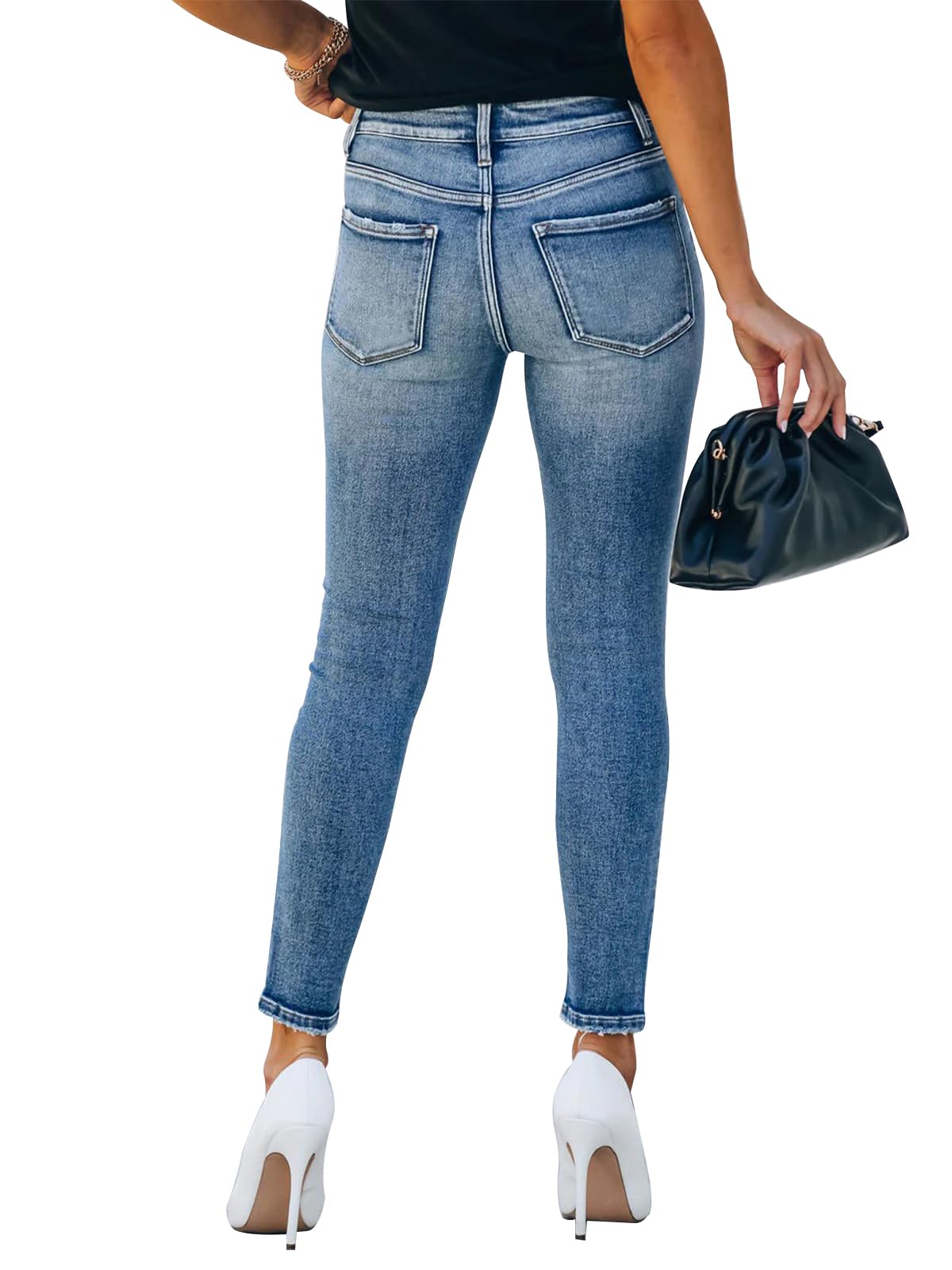 KUNMI Women's Skinny Ripped Trendy Jeans Distressed Stretchy Denim Pants