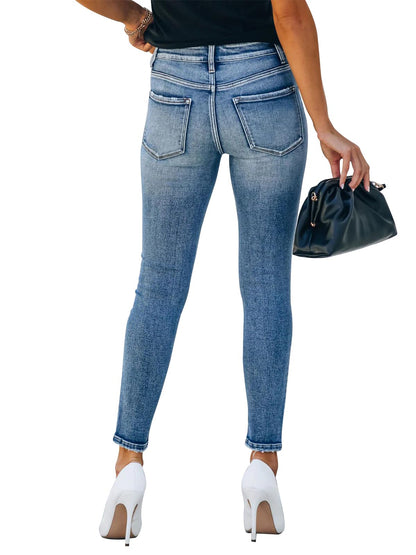 KUNMI Women's Skinny Ripped Trendy Jeans Distressed Stretchy Denim Pants