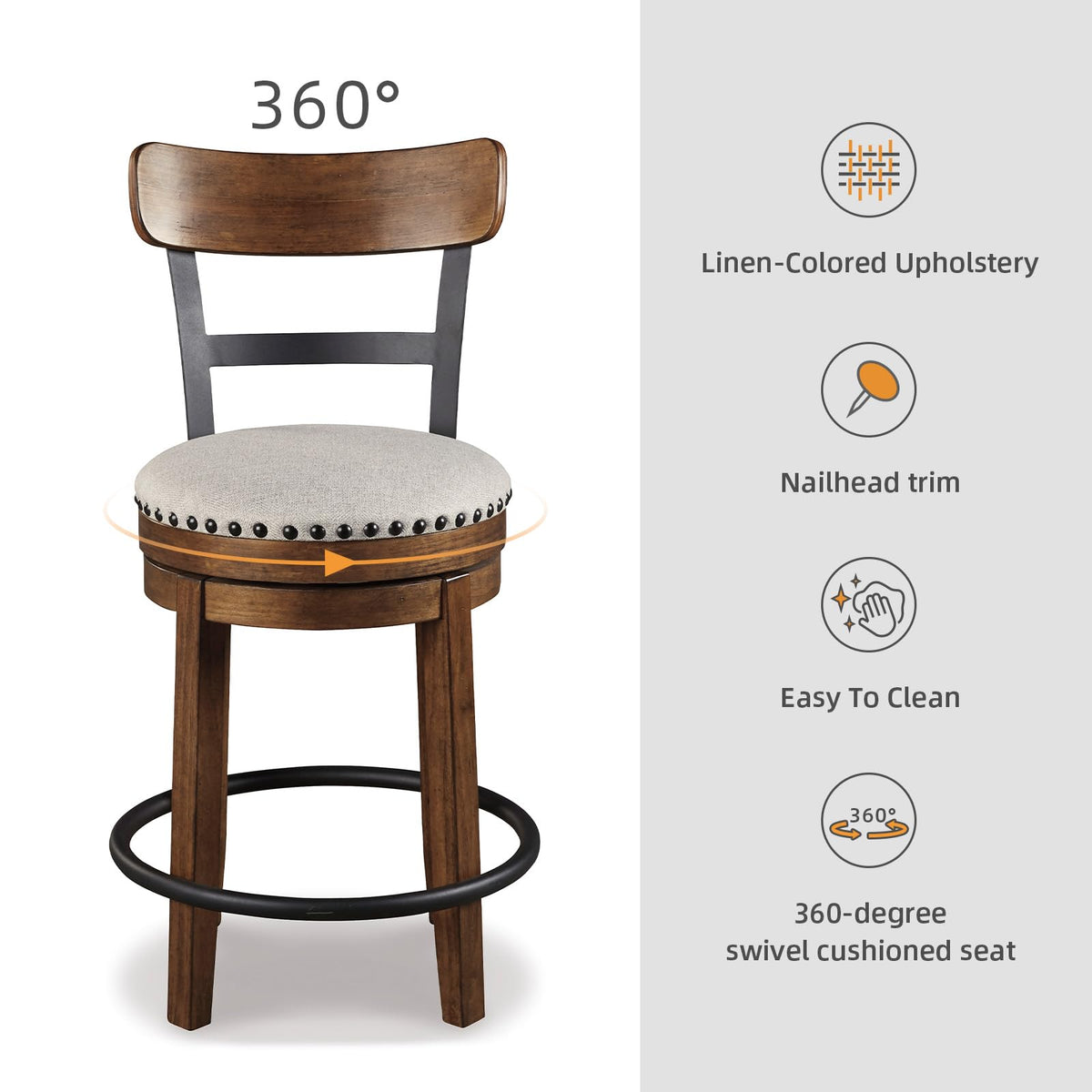 Signature Design by Ashley Valebeck Rustic Farmhouse 24.5” Counter Height Swivel Bar Stool, Brown