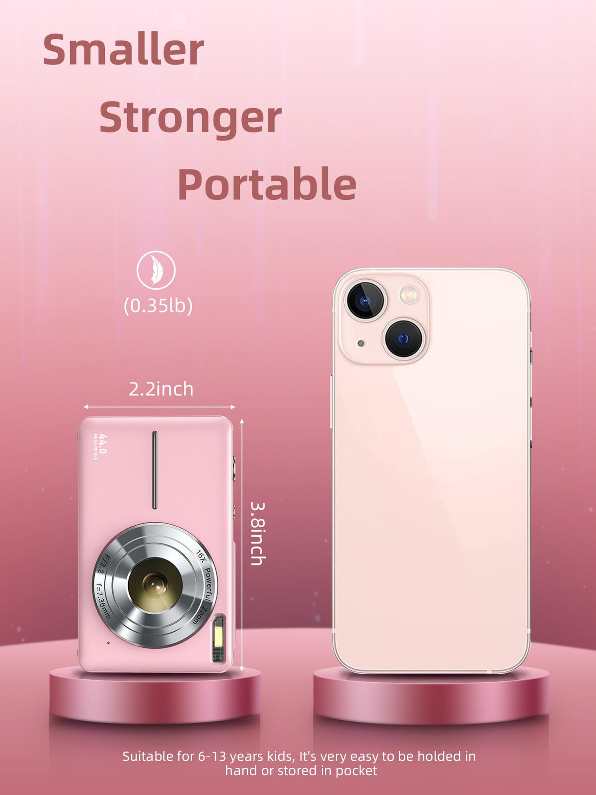 Digital Camera, FHD 1080P Digital Point and Shoot Camera with 16X Zoom Anti Shake, Compact Small Camera for Boys Girls Kids