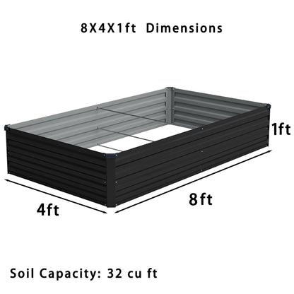 Foxlang 8x4x1ft(2 Pack) Galvanized Raised Garden Bed,Outdoor Planter Box Metal Patio Kit Planting Bed for Vegetables Flowers Herb,Black