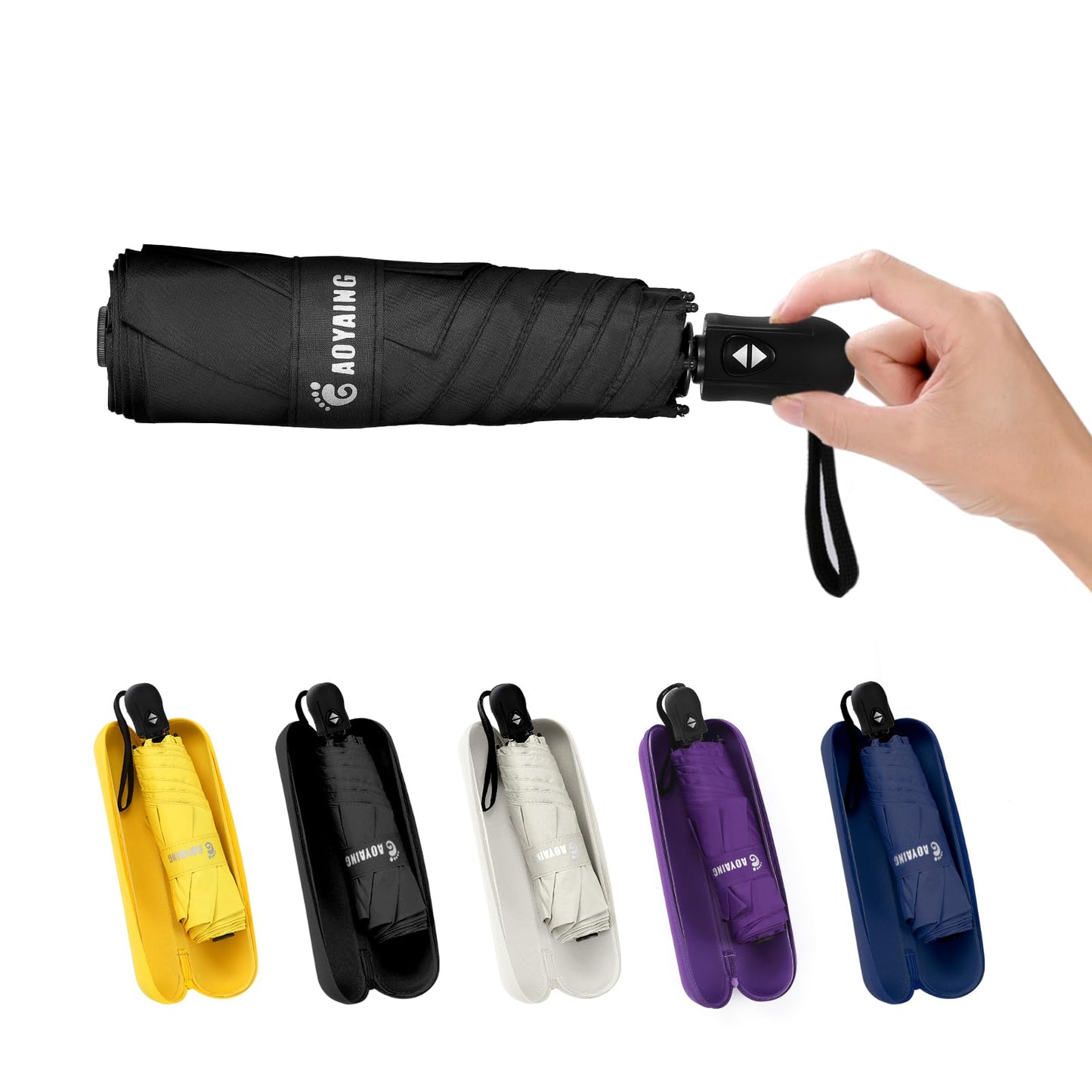 GAOYAING Compact Automatic Travel Umbrella with Case, Mini Small Folding Sun UV, Pocket Purse Umbrella Black