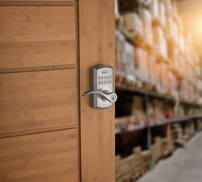 Kwikset SmartCode 955 Pembroke Light Commercial 10-Button Keypad Electronic Lever, Featuring Convenient Keyless Entry, 3-Year Batter Life and High Traffic Durability Satin Nickel