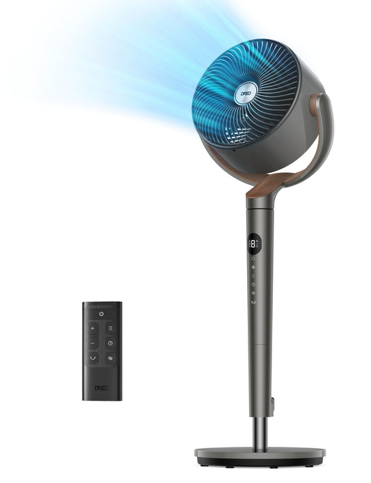 Dreo Fan for Bedroom, 120° Oscillating Standing Fan, Quiet Floor Fan with DC Motor, 82ft Pedestal Fan for Whole Room, 8 Speeds, 3 modes, 20dB, 120° Manual Vertical, 35-40" Adjustable Height, 8H Timer