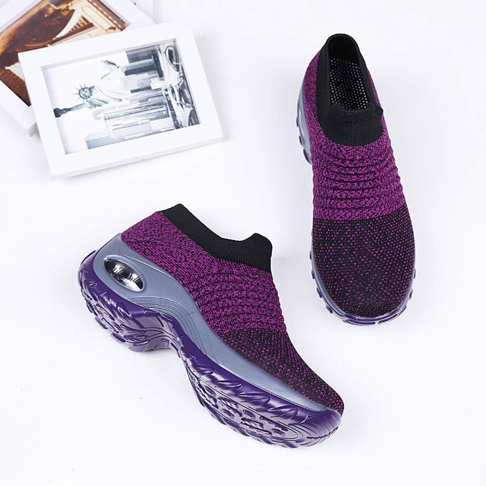 Women's Walking Shoes Sock Sneakers - Mesh Slip On Air Cushion Lady Girls Modern Jazz Dance Easy Shoes Platform Loafers Purple,5.5