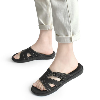 KuaiLu Womens Fashion Orthotic Slides Ladies Lightweight Athletic Yoga Mat Sandals Slip On Thick Cushion Slippers Sandals With Comfortable Plantar Fasciitis Arch Support, Black, 10.5