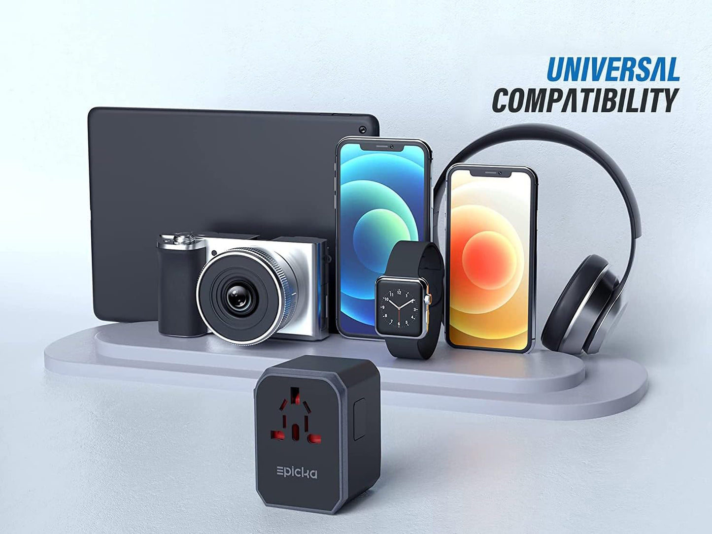 EPICKA Universal Travel Adapter, European Travel Plug Adapter - International Power Adapter Worldwide Charger with USB-C & 4 USB-A Ports, Travel Essentials for Italy, Japan, Europe, UK (TA-105, Grey)