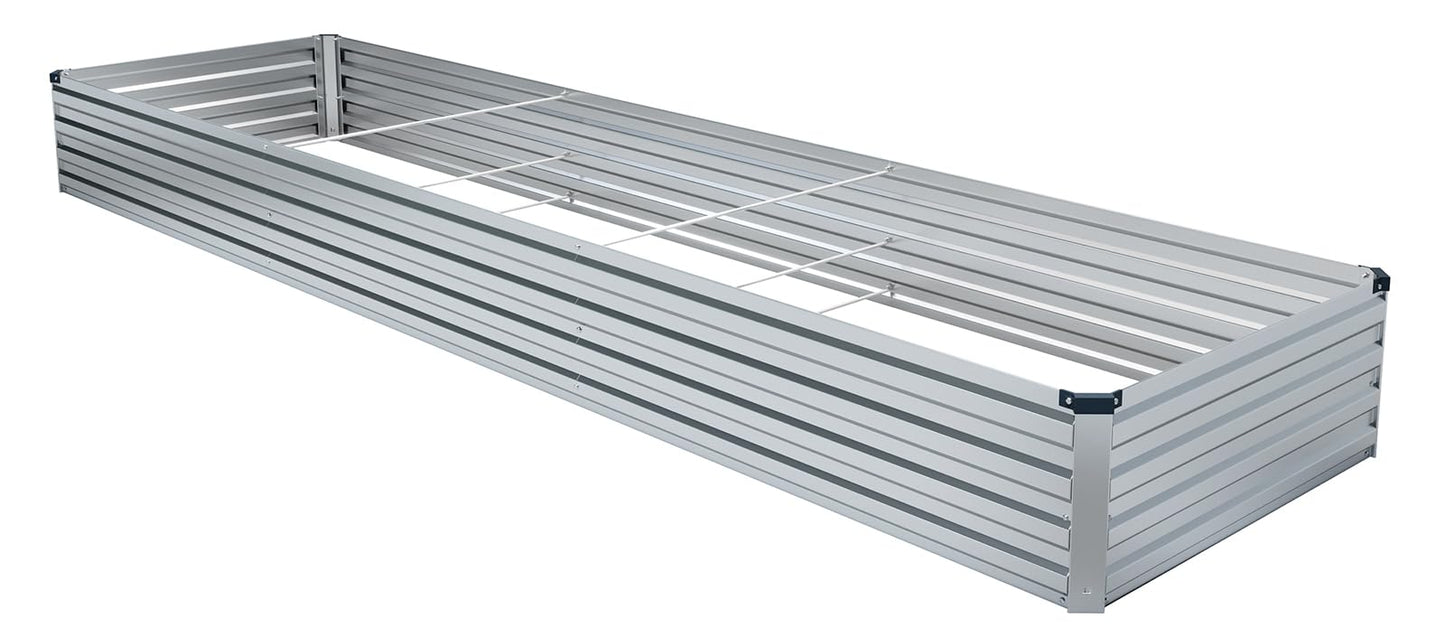 Meberam 12x2x1FT Galvanized Raised Garden Beds Kit Large Outdoor Metal Gardening Planter Box for Vegetable Elevated Flower Herbs, Silver