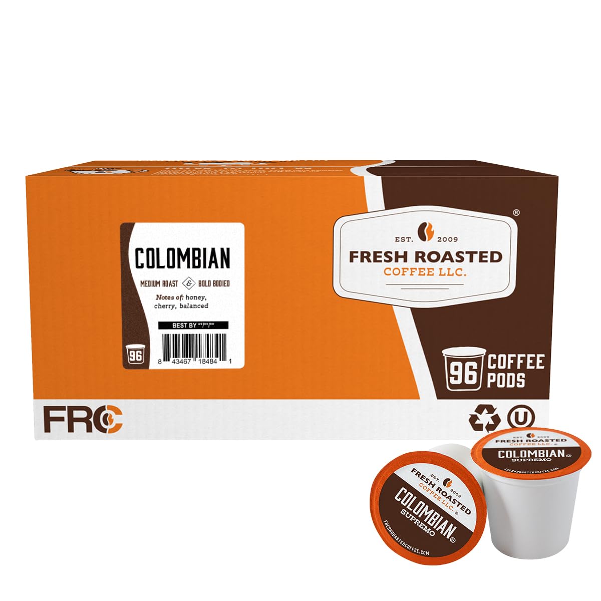 Fresh Roasted Coffee, Colombian, Medium Roast, 96 Pods for K Cup Brewers