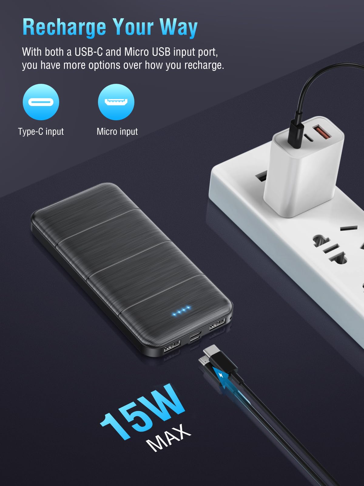 LOVELEDI Portable-Charger-Power-Bank - 2 Pack 15000mAh Dual USB Power Bank Output 5V3.1A Fast Charging Portable Charger Compatible with Smartphones and All USB Devices (Deep Black and White)