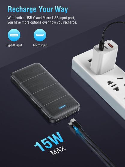 LOVELEDI Portable-Charger-Power-Bank - 2 Pack 15000mAh Dual USB Power Bank Output 5V3.1A Fast Charging Portable Charger Compatible with Smartphones and All USB Devices (Deep Black and White)