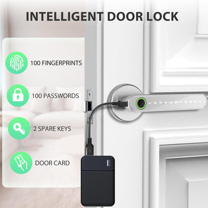 Evanshow Fingerprint Door Lock Biometric Door Knob with Keypad Keyless Entry, Door Locks for Bedrooms, Home Hotel Office Apartment Silver