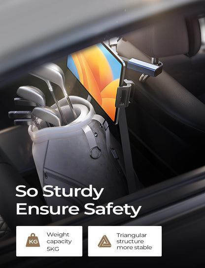 LISEN Tablet iPad Holder for Car Mount Headrest Must Have, iPad Car Holder Back Seat Travel Accessories Long Road Trip Essentials for Kids Adults Fits All 4.7-12.9" Devices & Headrest Rod Black