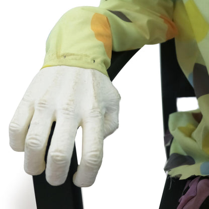 Haunted Hill Farm Motion-Activated Thrashing Clown with a Meat Cleaver by Tekky, Sitting Halloween Animatronic for Indoor or Covered Outdoor Creepy Halloween Decorations, Plug-in or Battery Operated