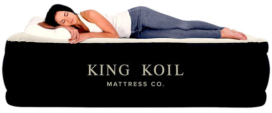 King Koil Luxury Air Mattress Queen with Built in Pump, Integrated Premium Pillow Inflatable Airbed for Guests, Camping & Home (Manufacturer Warranty)