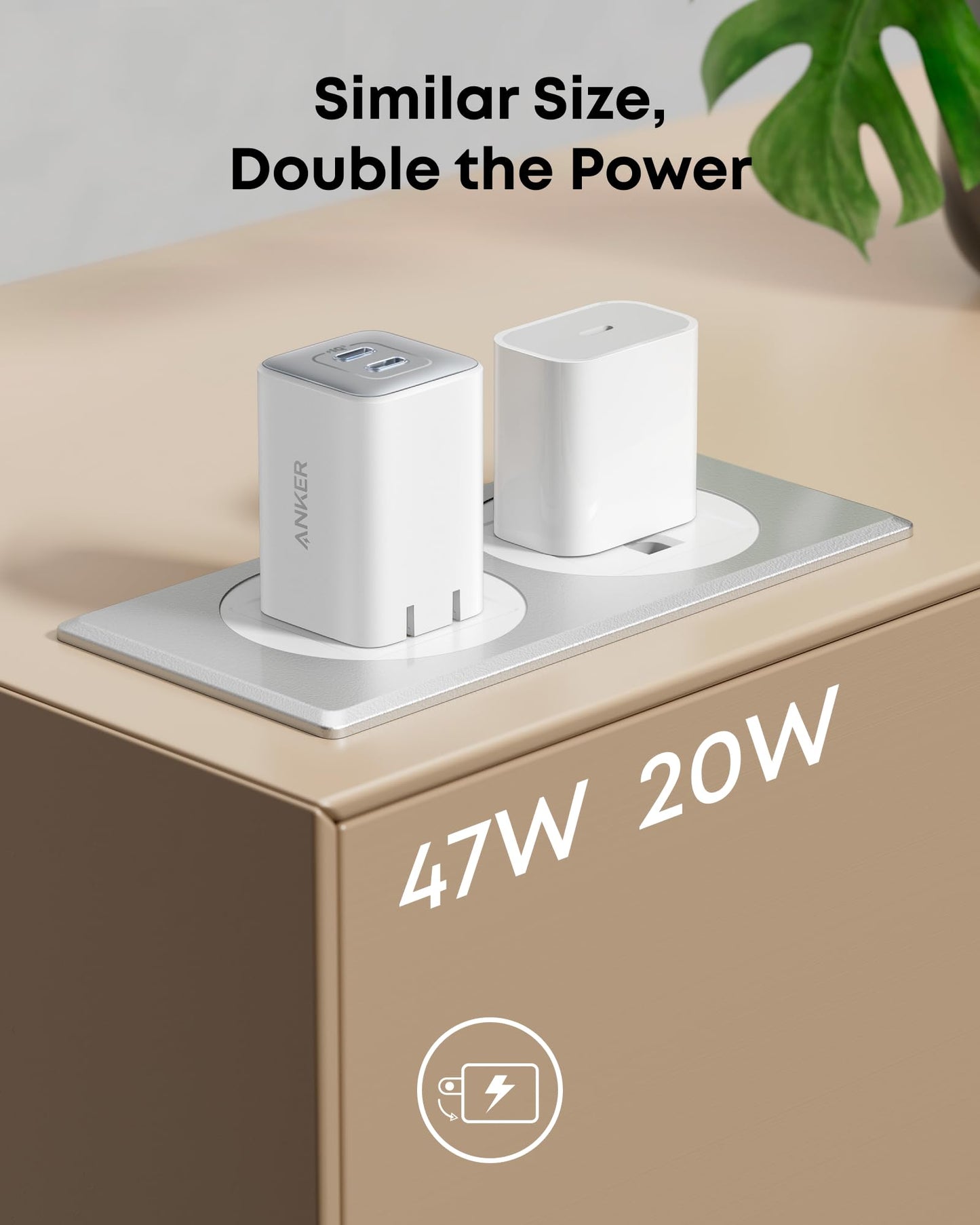 Anker Nano 47W USB C Charger, 2 Port Compact Foldable GaN Charger for iPhone 17 / 16, Galaxy, Pixel, Compatible with MagSafe (White)