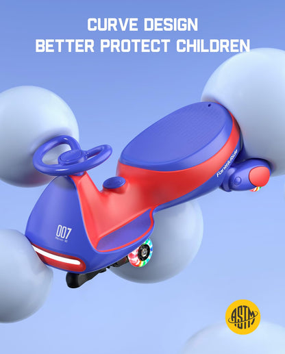 FanttikRide N7 Pro Electric Wiggle Car with Pedal, Rechargeable Battery, CyberWiggle, 2 in 1 Swing Car, 2 Speeds Max 4 Mph, Anti-Rollover, Flashing Wheels, Bluetooth, for Ages 3 and Up, 150 Lbs, Blue