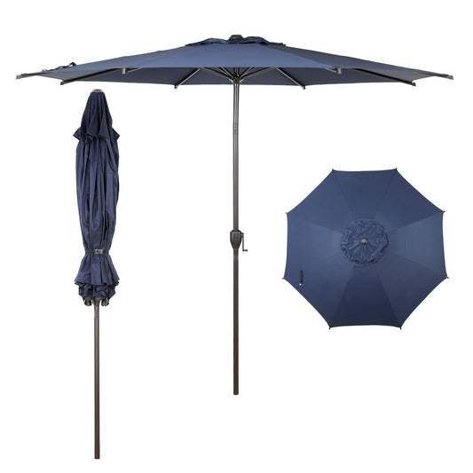 Abba Patio 9FT Lyon Outdoor Patio Umbrella Outdoor Table Umbrella with Push Button Tilt and Crank Market Umbrella 8 Sturdy Ribs UV Protection Waterproof for Garden Deck Backyard Pool, Navy Blue