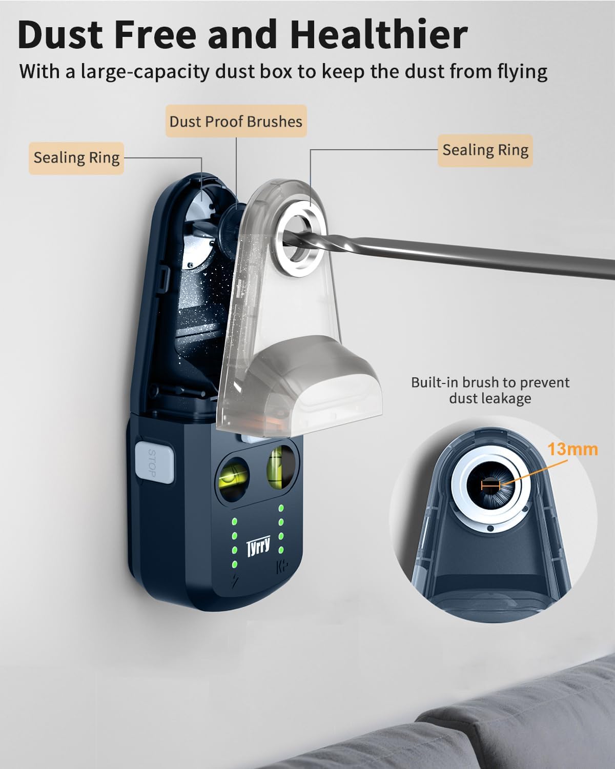 Tyrry 4-in-1 Laser Level Tool with Line Laser, Drill Dust Collector, Wall Bracket, Electronic Vacuum Suction Cup, 1800 mAh Battery, Leveler Tool Perfect for Picture Hanging, Painting, Home Renovations