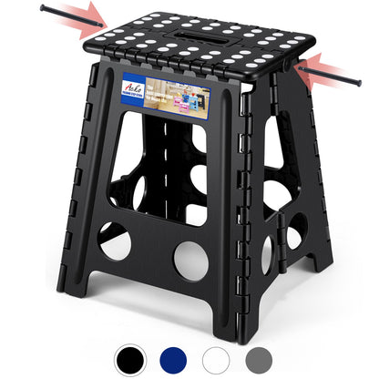 ACKO Folding Step Stool Foldable 16 Inch Stool 400 lbs Capacity,Plastic Stools for Adults and Kids,Collapsible Stool for Kitchen, Stepping Stool with Handle,Black,1 PC