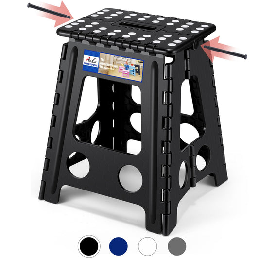 ACKO Folding Step Stool Foldable 16 Inch Stool 400 lbs Capacity,Plastic Stools for Adults and Kids,Collapsible Stool for Kitchen, Stepping Stool with Handle,Black,1 PC