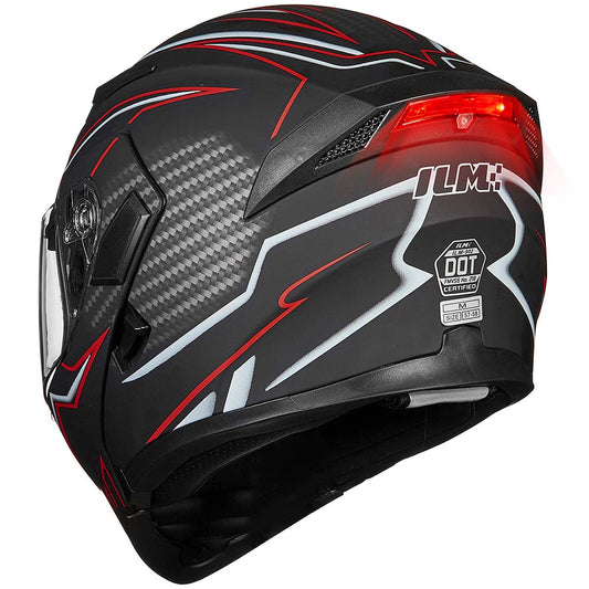 ILM Motorcycle Dual Visor Flip up Modular Full Face Helmet DOT LED Light Model 902Ls (XL, Black RED - LED)