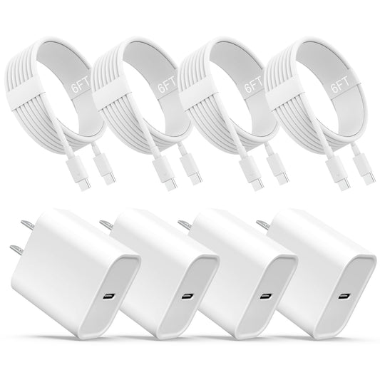 iPhone 17 16 15 Charger, USB C Charger, 4-Pack Fast Wall Charging, USB-C Chargers Block (4-Pack 6 ft Cable Included) for iPhone 17/16/15/15 Pro/15 Pro Max/iPad Pro/AirPods Samsung & More