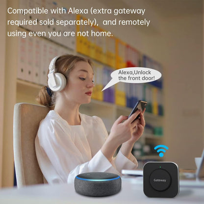 SMONET Smart Fingerprint Deadbolt Front Door Lock with Handle - Keyless Entry, Bluetooth, Digital Keypad, Auto Lock, Works with Alexa - Black