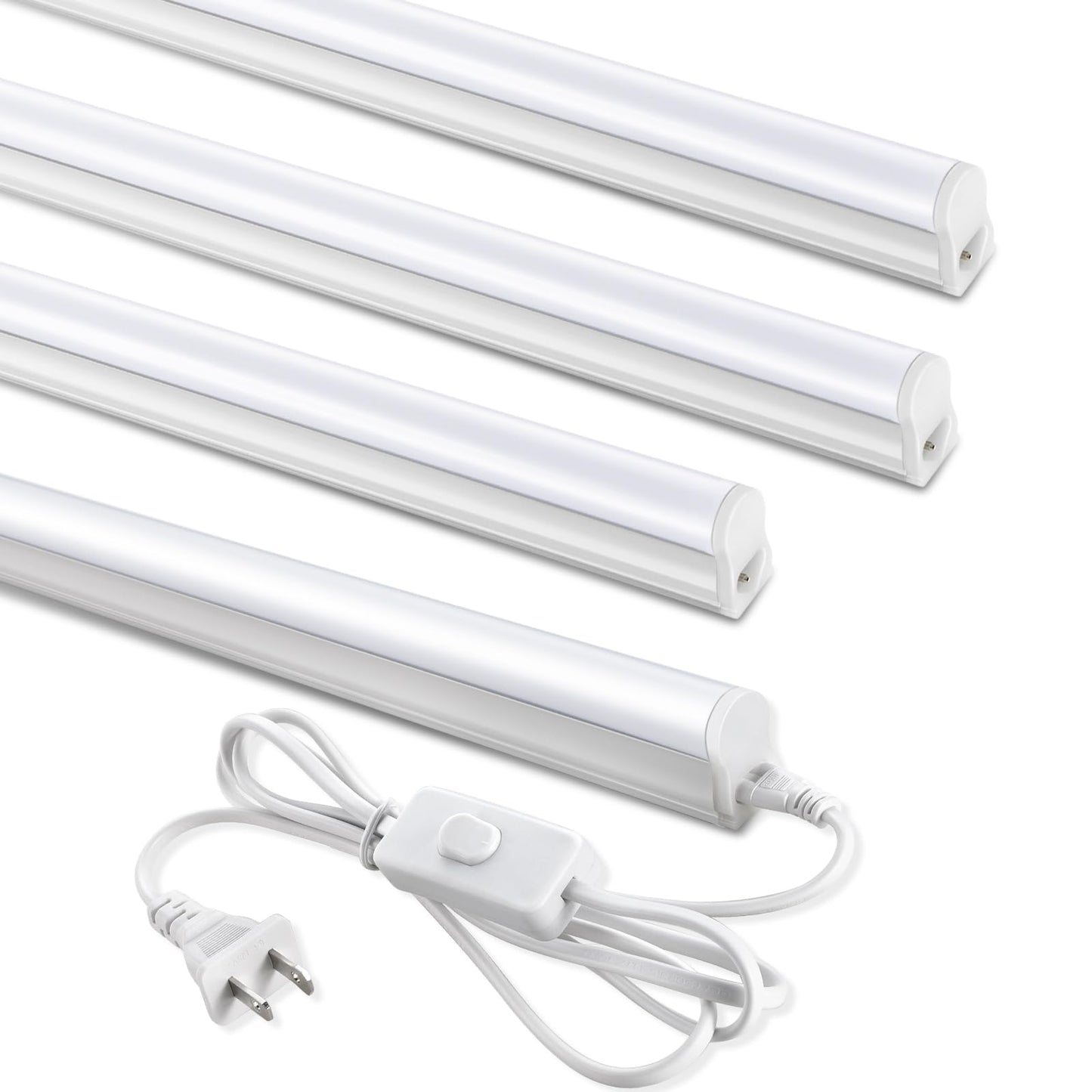 SUNLINKCO (4 Pack) 4FT T5 LED Shop Light,6500K,20W,2300LM(Super Bright White) Linkable LED Integrated Fixture,Garage Ceiling and Cabinet Light,Strip Light,Corded Electric with ON/Off Switch