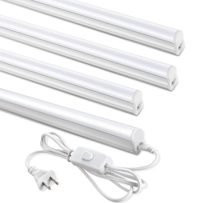 SUNLINKCO (4 Pack) 4FT T5 LED Shop Light,6500K,20W,2300LM(Super Bright White) Linkable LED Integrated Fixture,Garage Ceiling and Cabinet Light,Strip Light,Corded Electric with ON/Off Switch