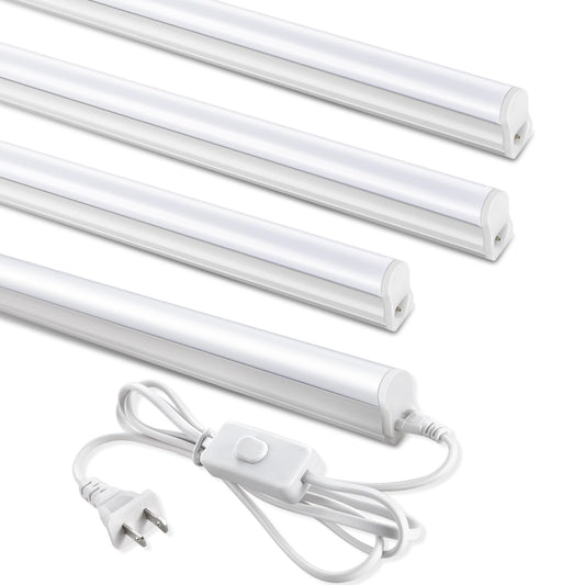 SUNLINKCO (4 Pack) 4FT T5 LED Shop Light,6500K,20W,2300LM(Super Bright White) Linkable LED Integrated Fixture,Garage Ceiling and Cabinet Light,Strip Light,Corded Electric with ON/Off Switch