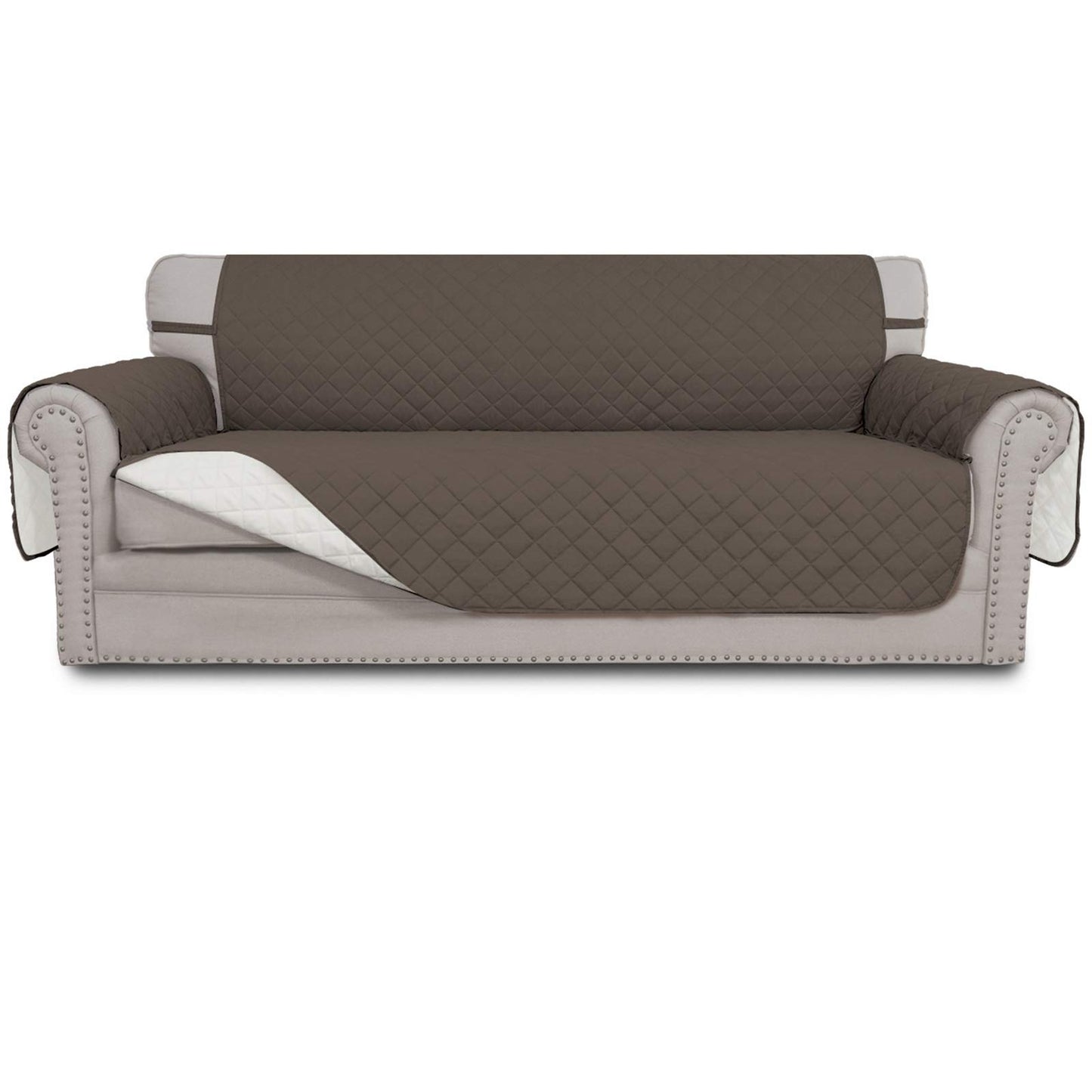 Easy-Going Reversible Couch Cover for 3 Cushion Couch Sofa Cover for Dogs Water Resistant Furniture Protector Cover with Foam Sticks Elastic Straps for Pet Cat (Sofa, Taupe/Ivory)