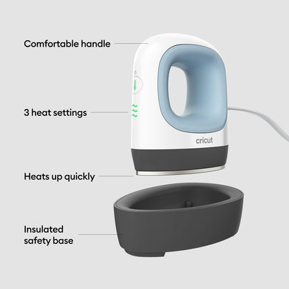 Cricut EasyPress Mini for Heat-Pressing Small Objects Like Shoes, Stuffed Animals, Hats and More, Features 3 Heat Settings & Precision Tip, Ceramic-Coated Heat Plate, Compact & Lightweight, Zen Blue