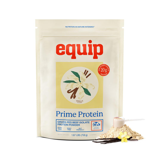 Equip Foods Prime Protein Powder | Clean, Grass Fed Beef Protein Powder | Carnivore Protein Isolate | Paleo, Keto Friendly | Gluten & Dairy Free | Helps Build & Repair Tissue | 30 Servings, Vanilla