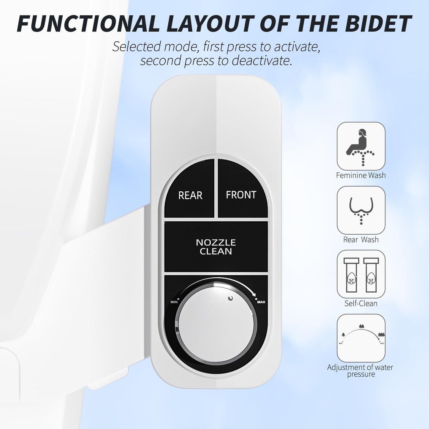 SAMODRA Non-Electric Bidet - Self Cleaning Dual Nozzle (Frontal and Rear Wash) Fresh Water Bidet Toilet Seat Attachment with Independent Adjustable Water Pressure (Classic Black/Silver)
