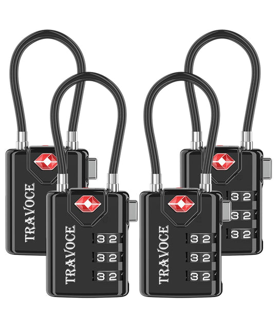 TSA Approved Luggage Locks, Travel Locks Which Also Work Great as Gym Locks, Toolbox Lock, Backpack and More, Black 4 Pack