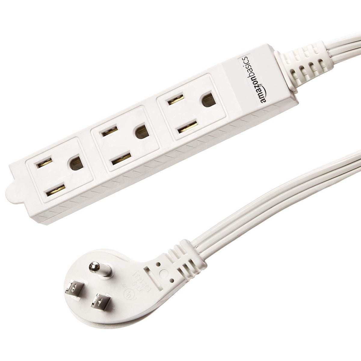 Amazon Basics 3-Prong Indoor Rectangle Extension Cord Power Strip, Flat Plug, Grounded 13 Amps, 1625 Watts, 125 VAC, 2-Pack, 3 ft, White
