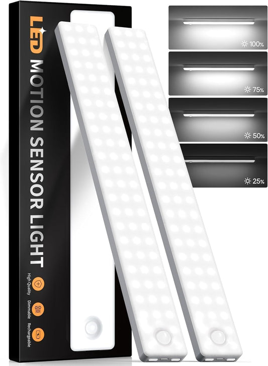 Auxoda 13 Inch Wireless Motion Sensor Light Indoor, USB Rechargeable Battery Operated Step Light, Magnetic Stick On Lights for Stair, Step Lights Motion-Activated Auto Shut-Off (2-Pack)