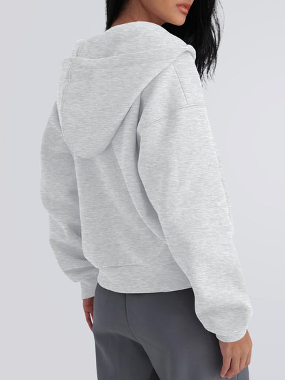 Trendy Queen Zip Up Hoodies For Women Oversized Sweatshirts Fall Fashion Outfits 2026 Cropped Pullover Sweaters Y2k Fleece Jackets Comfy Gym Tops Teen Girls Clothes Grey M
