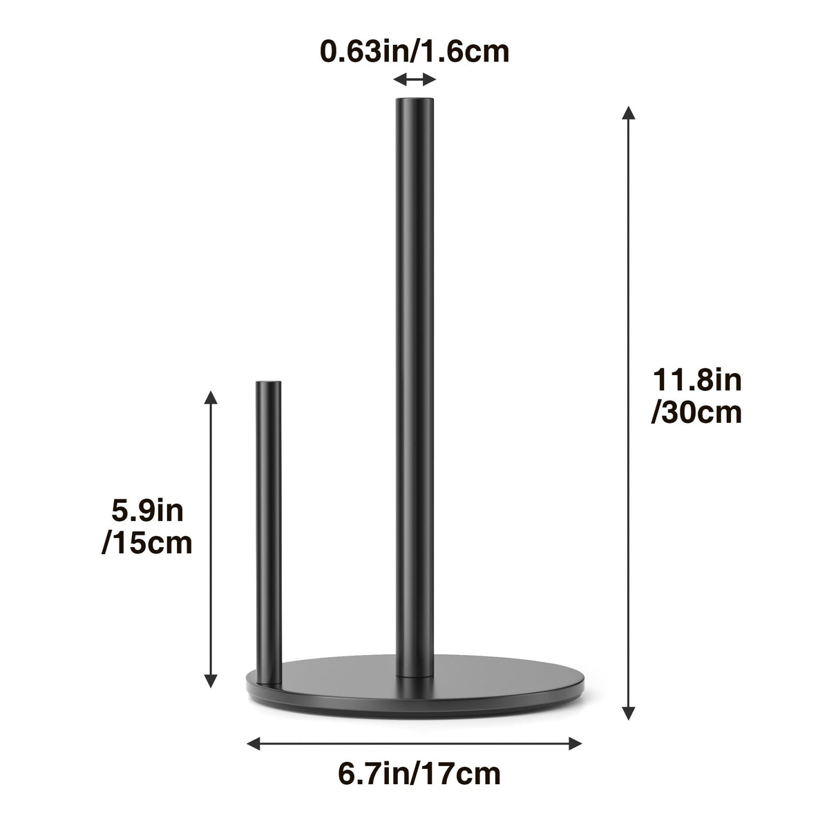 Paper Towel Holder Black, Premium Stainless Steel Kitchen Roll Dispenser, Countertop Roll Organizer with Weighted Base