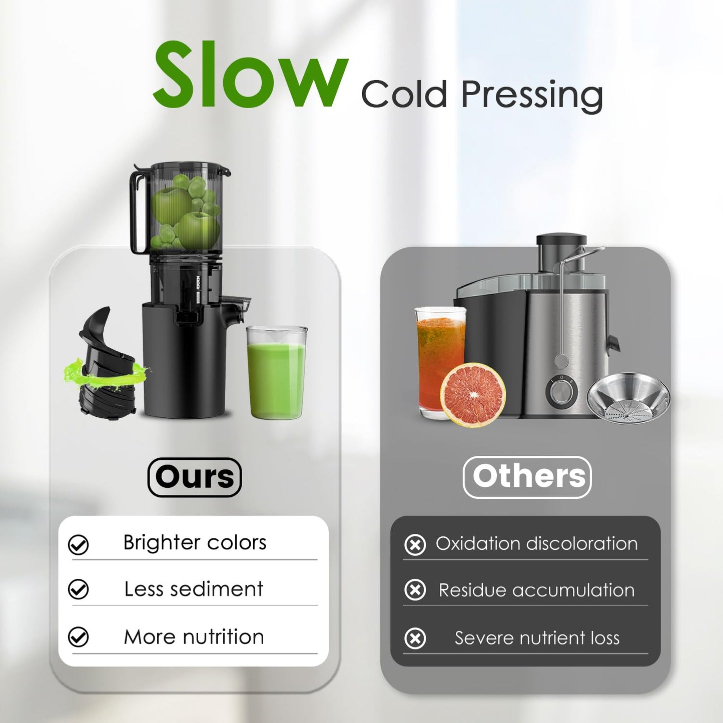 Cold Press Juicer, 5.4" Wide Feed Chute Juice Extractor Machine with 400W, High Juice Yield, Slow Masticating Juicer for Whole Vegetables & Fruits, Black