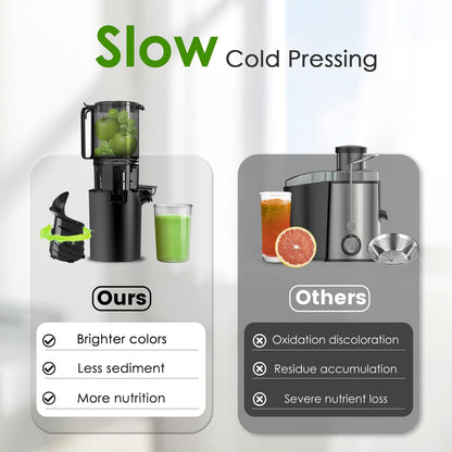 Cold Press Juicer, 5.4" Wide Feed Chute Juice Extractor Machine with 400W, High Juice Yield, Slow Masticating Juicer for Whole Vegetables & Fruits, Black